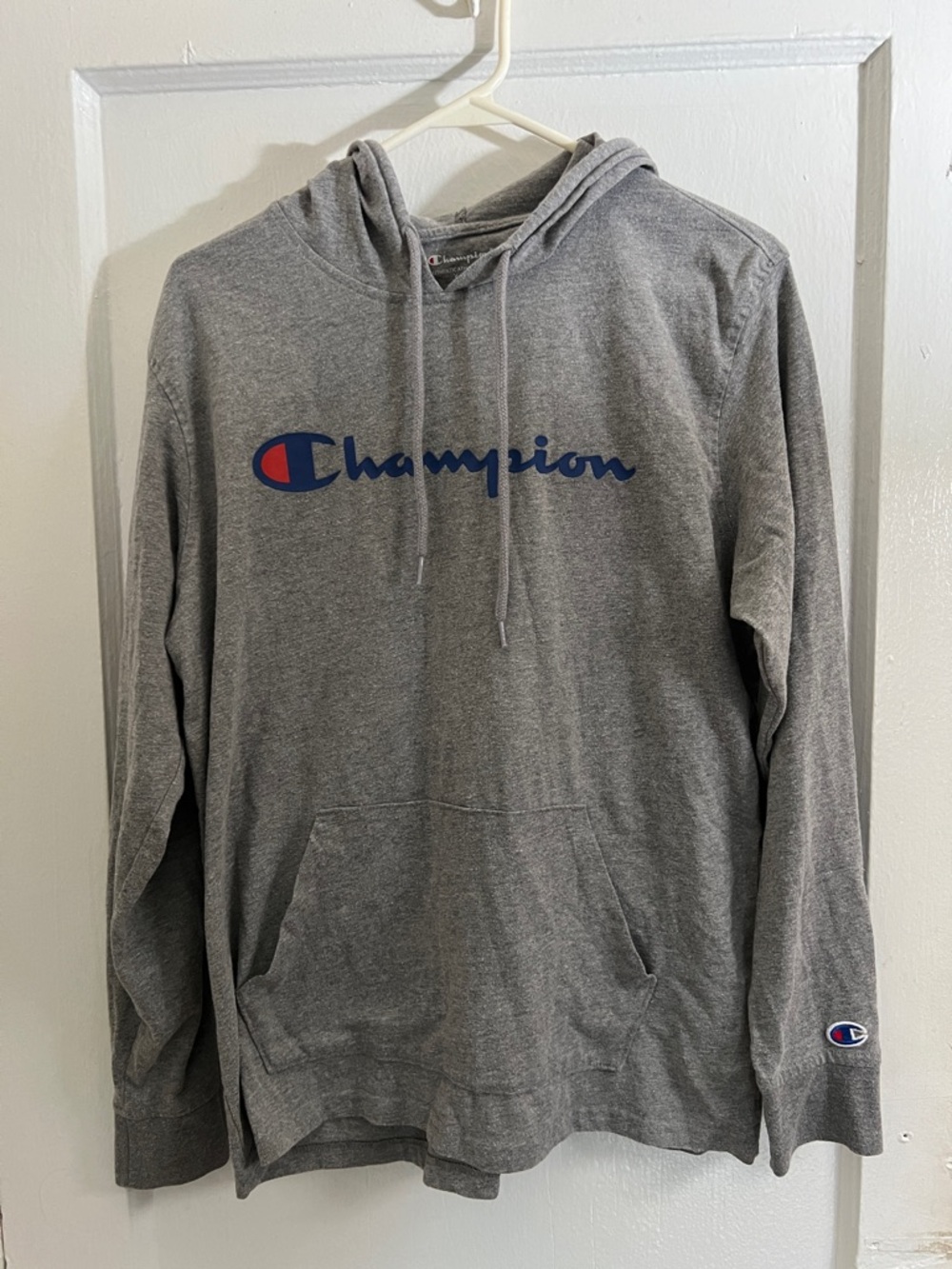 Champion Gray Crewneck Hoodie with Navy & Red Logo